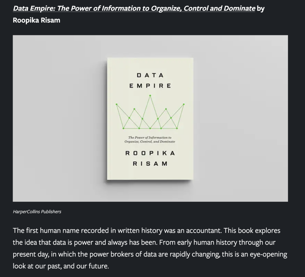 The first human name recorded in written history was an accountant. This book explores
the idea that data is power and always has been. From early human history through our
present day, in which the power brokers of data are rapidly changing, this is an eye-opening
look at our past, and our future.